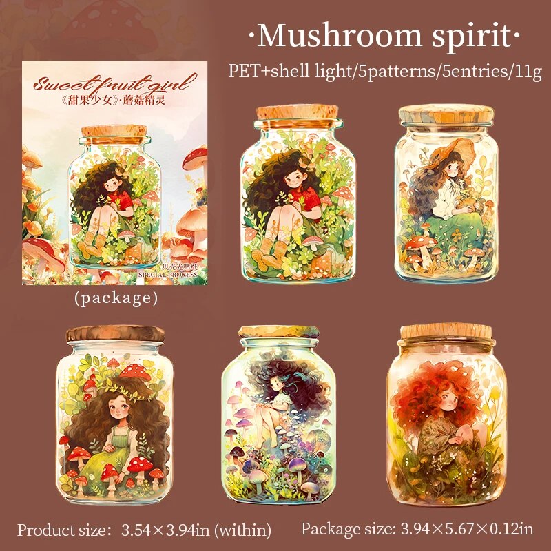 Journalsay 5 Sheets Sweet Fruit Girl Series Kawaii Character Landscaping PET Sticker