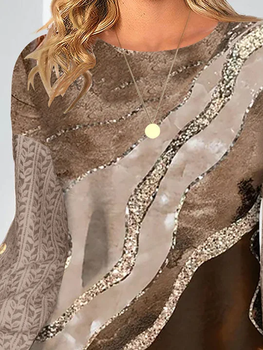 Women Long Sleeve Scoop Neck Striped Printed Graphic Button Lace Tops