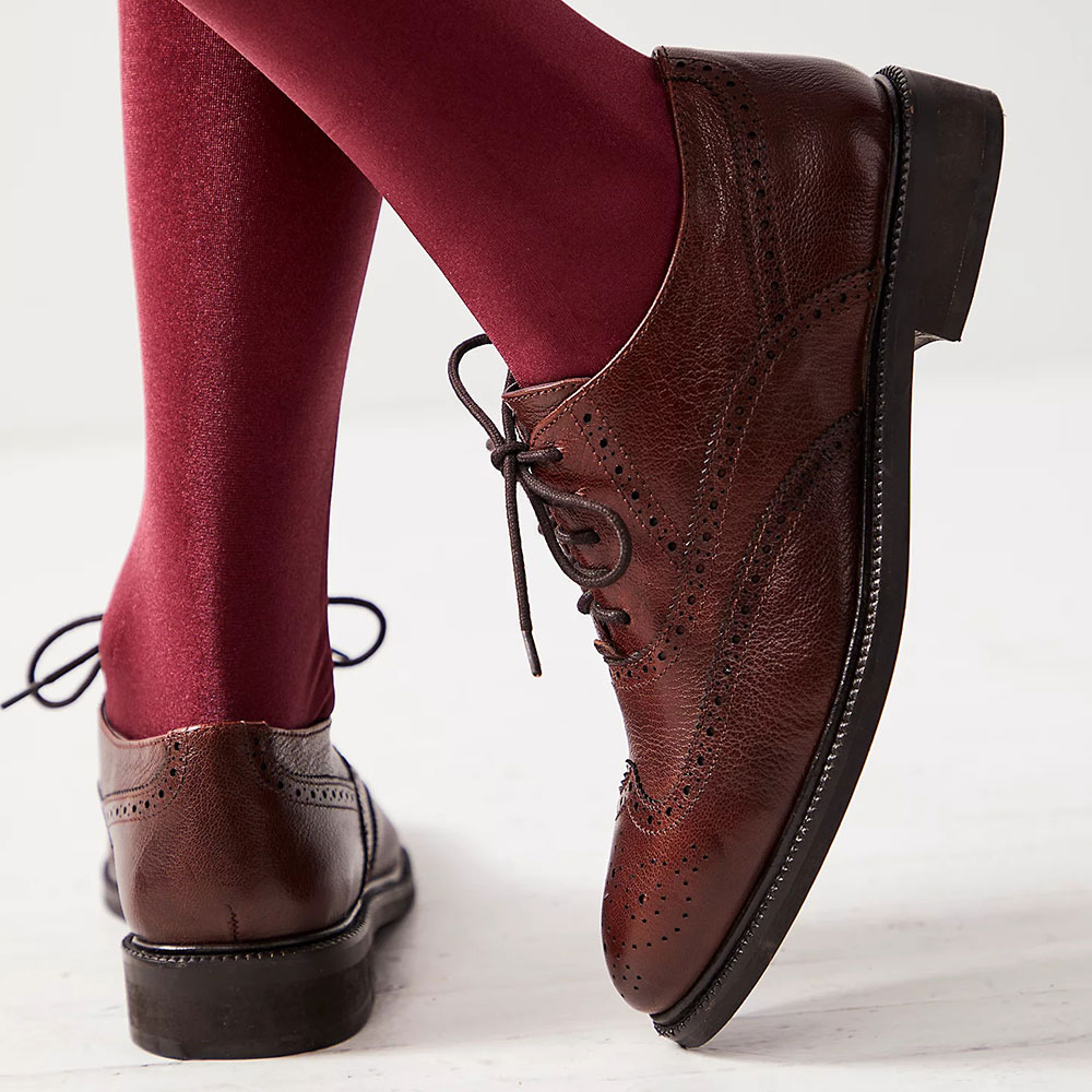 Maroon Vegan Leather Round Toe Cut-Out Lace Up Oxford Flats Nicepairs