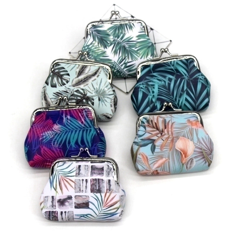 Women’s Leaves Pu Leather Buckle Coin Purses