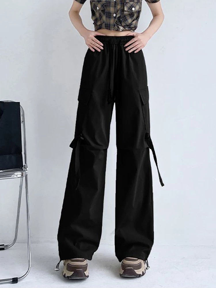 Myopiclunacy Y2k Women Retro Cargo Pants High Waist American Streetwear Trousers Casual Loose Vintage Pockets Harajuku Bf Wide Leg Pants
