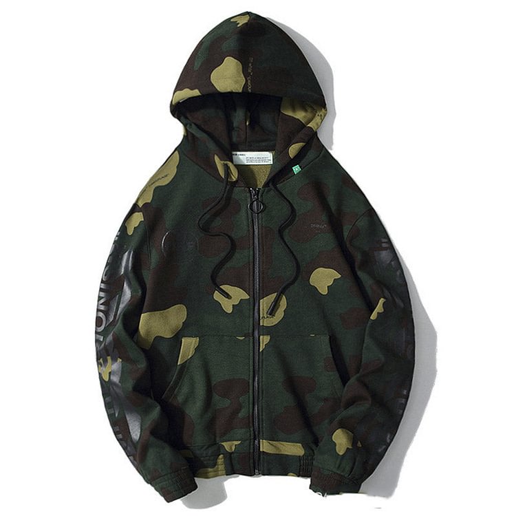 Off White Hoodie Autumn and Winter Camouflage Graffiti Ow Hooded Zipper Cotton Sweater