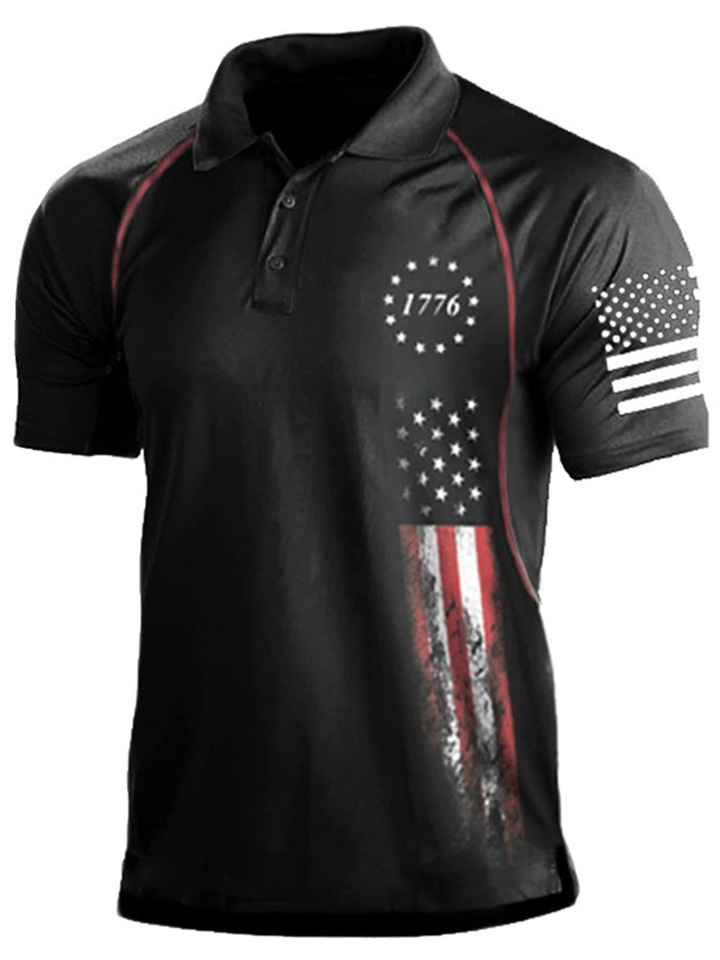 Men's Polo Shirt Golf Shirt Star Turndown Black White Army Green Navy ...