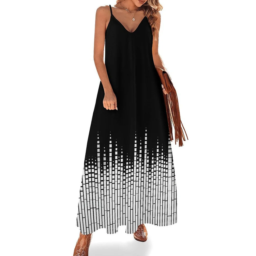 Style & Comfort for Mature Women Plus Size Printed Sling Casual Women Maxi Dress in Pattern Ray, Black, White