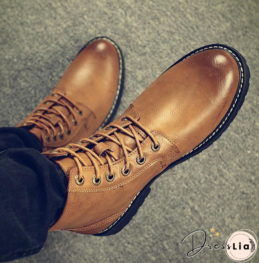 Men Genuine Leather Winter Snow Fashion Boots Pointed Toe Mid-Calf Boots For Men Ankle Non-slip Shoes