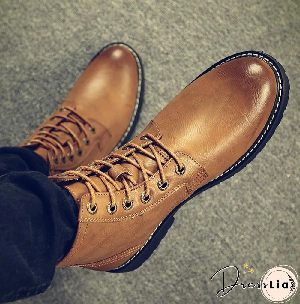 Men Genuine Leather Winter Snow Fashion Boots Pointed Toe Mid-Calf Boots For Men Ankle Non-slip Shoes