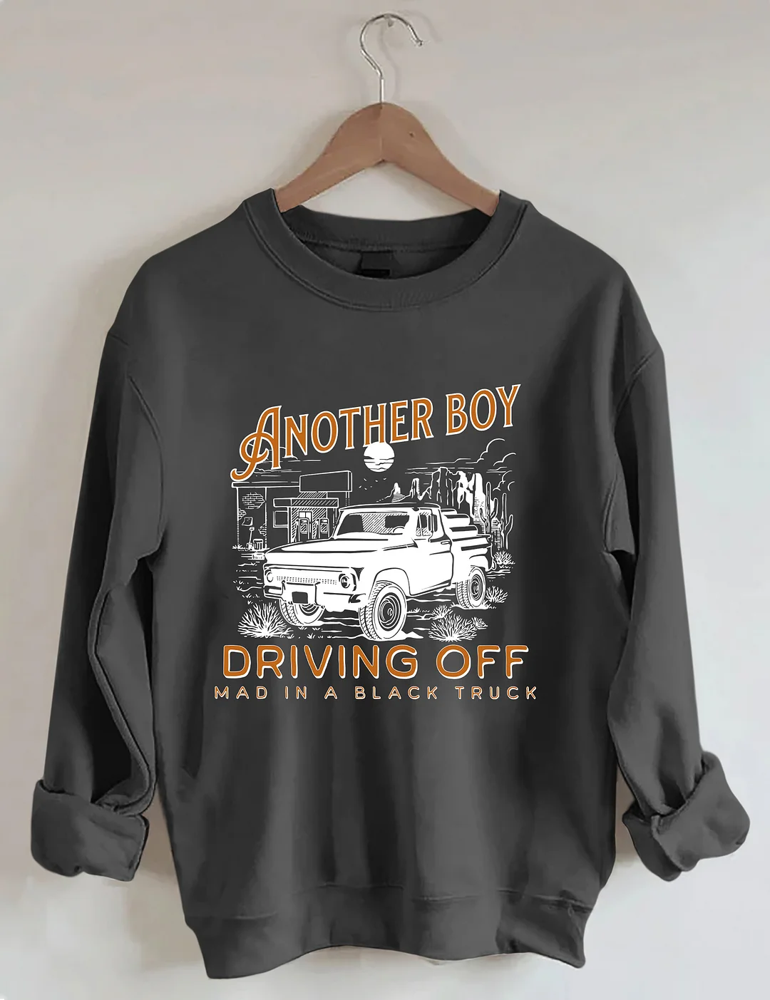 Boy Driving Off Mad Black Truck Sweatshirt