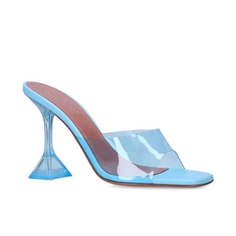 2021 Star style Transparent PVC Crystal Clear Heeled Women Slippers Fashion High heels Female Mules Slides Summer Sandals Shoes