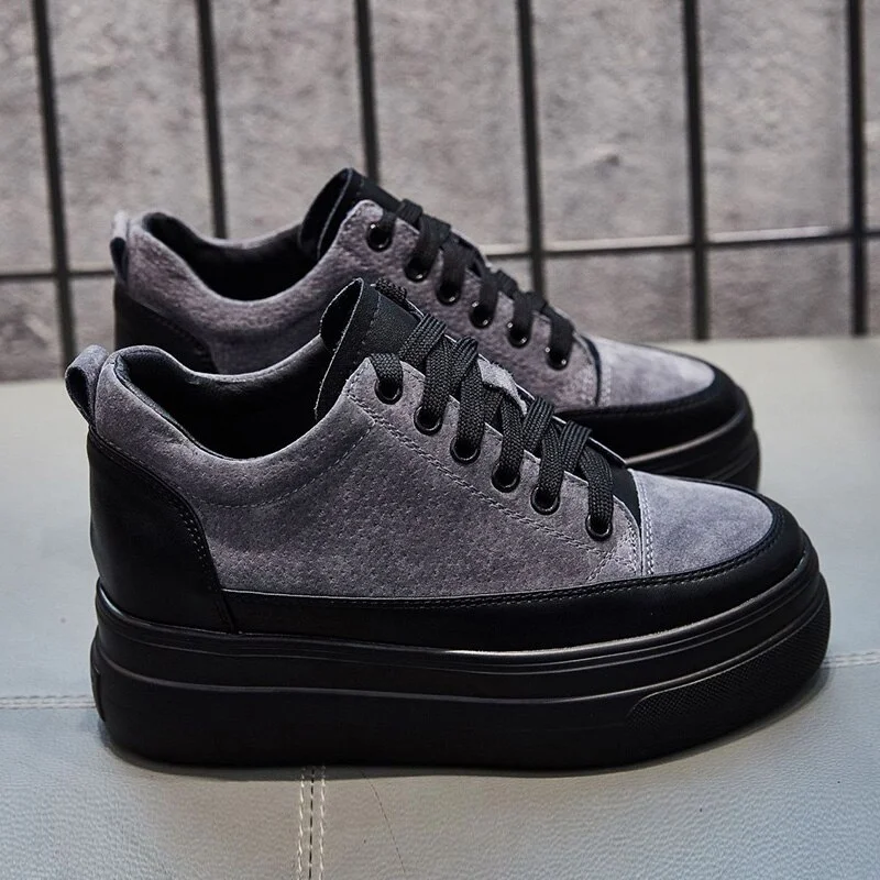 Qengg Shoes Women Sneakers Flat Platform Shoes Genuine Leather Warm Women Casual Shoes Ladies Height Increasing 5cm N054