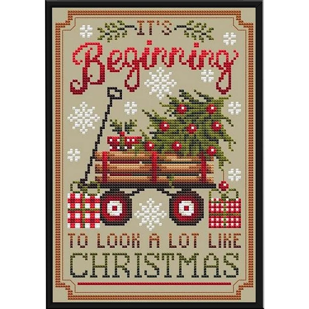 Xmas Trailer Printed Cross Stitch Kit 40x55cm DIY 11CT Thread Art Needlework