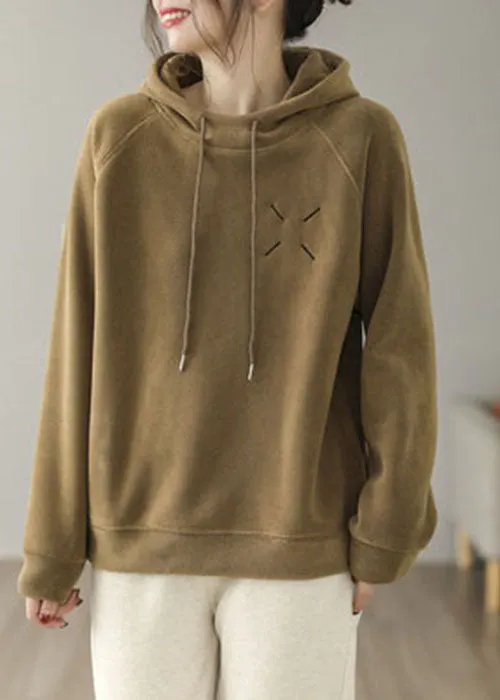 Light Green Thick Fleece Wool Lined Sweatshirt Oversized Drawstring Spring