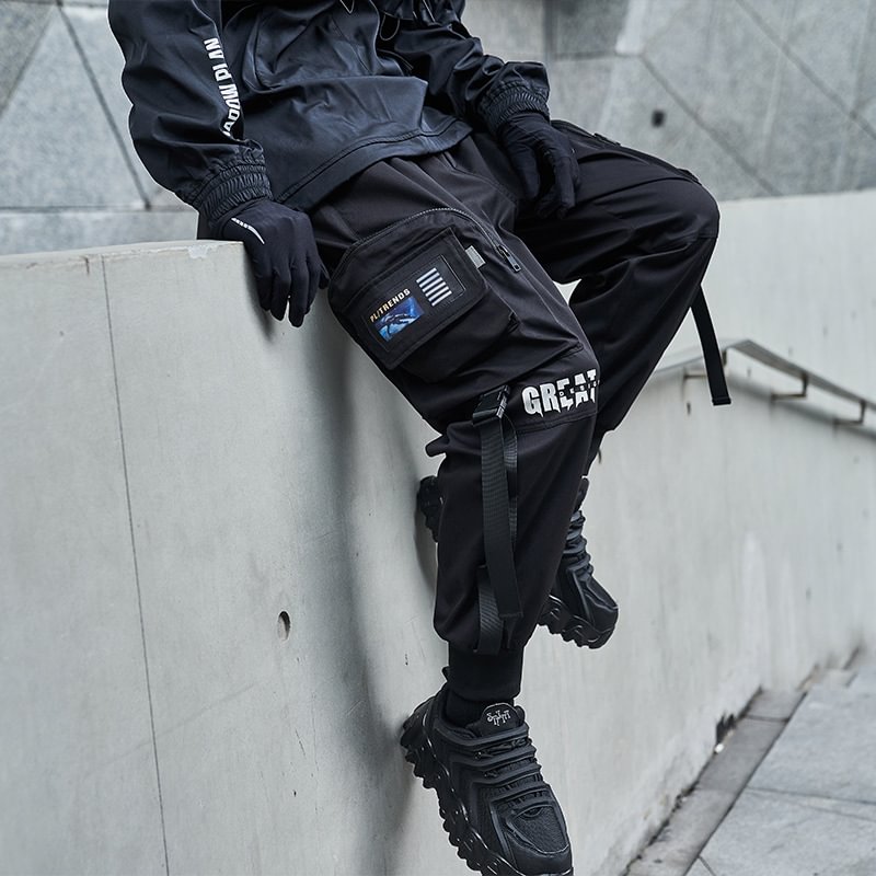 Techwear Lace-up Printed Cargo Trousers