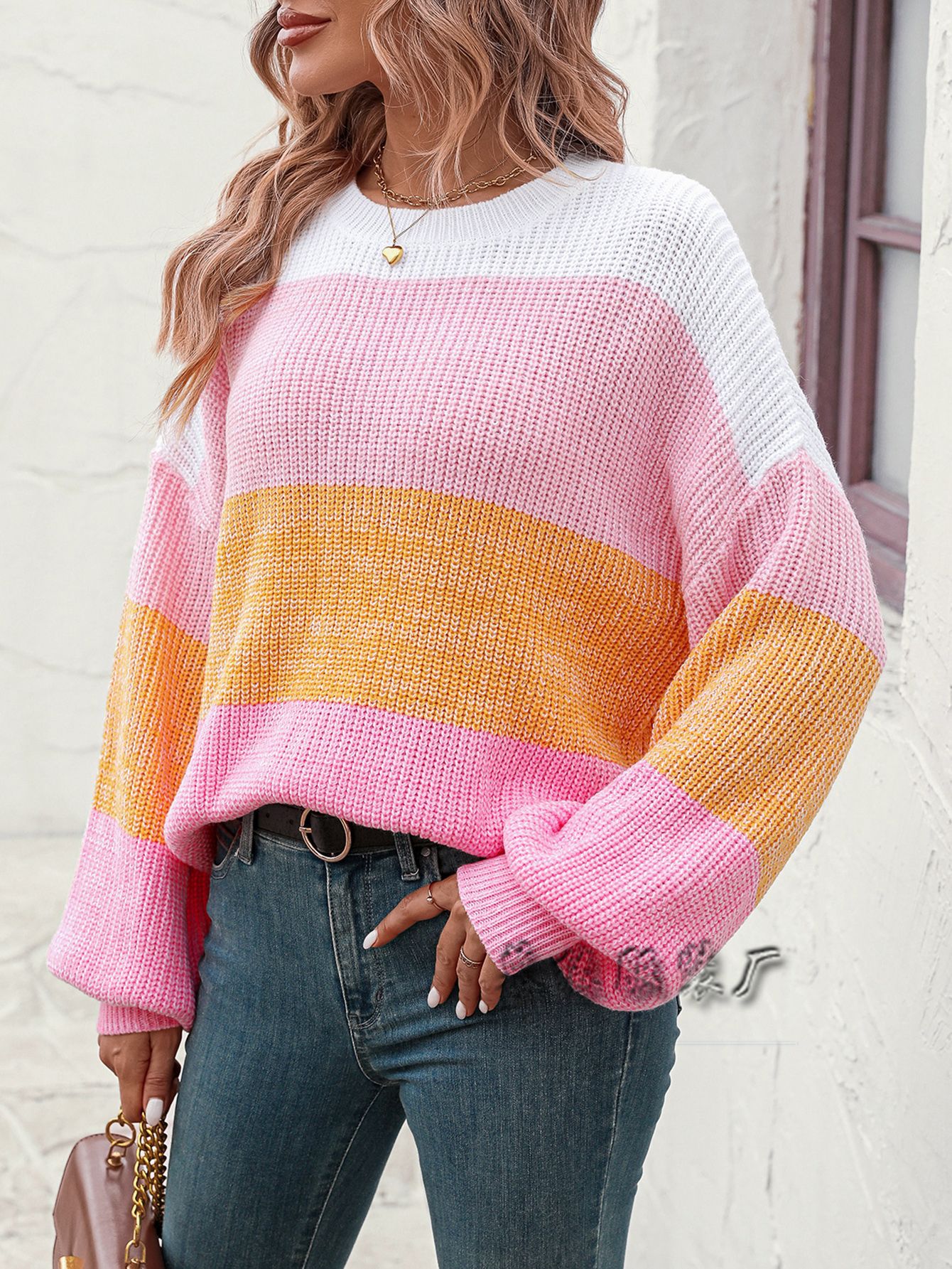 Purple Colorblock Knit Sweater
