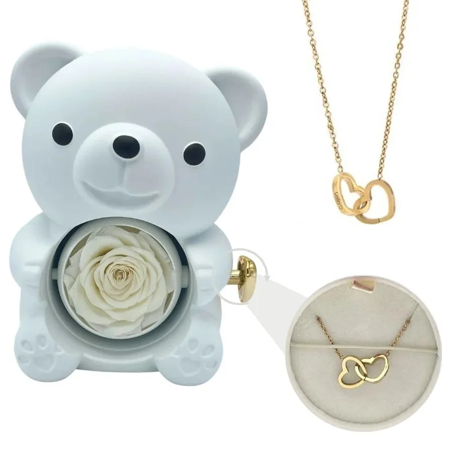  Eternal Bear - W/ Engraved Necklace & Real Rose