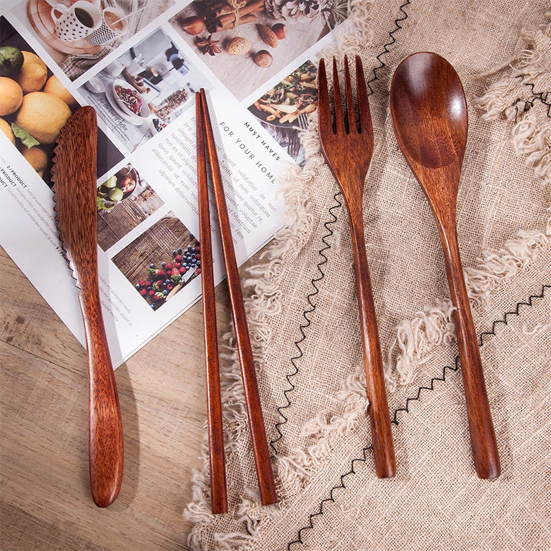 Creative Japanese Tableware Set Phoebe Chopsticks Knife, Fork And Spoon Four-piece Set Wooden Simple Chopsticks And Spoon Set