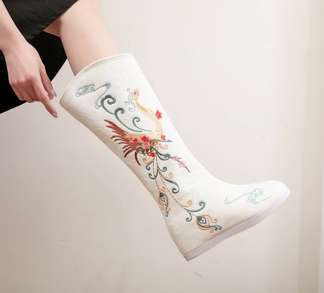 Colourp Colourp 2023 Autumn And Winter New Hanfu Embroidered Cloth Shoes High Boots And Velvet National Wind Square Dance Boots