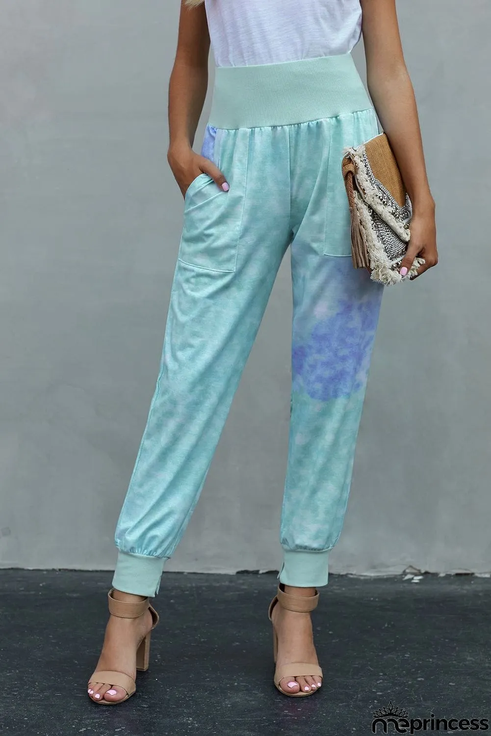 Multicolor Tie-dye Pocket Casual Pants With Slit