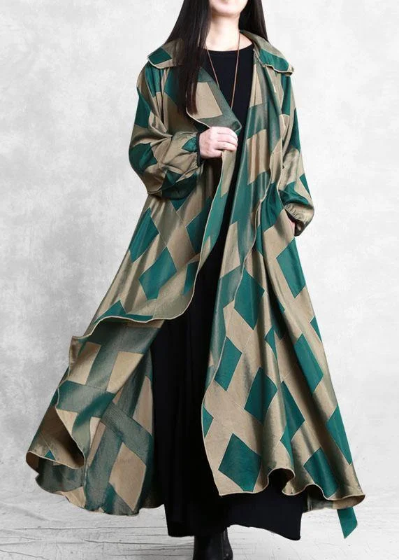 French green plaid fine clothes For Women Work Outfits Notched tie waist coat