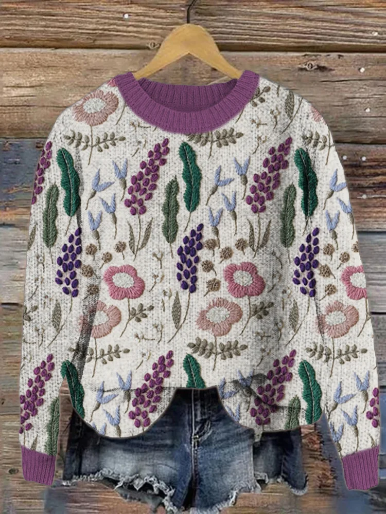 🔥kukelife🔥Flower Embroidered Cozy Sweater