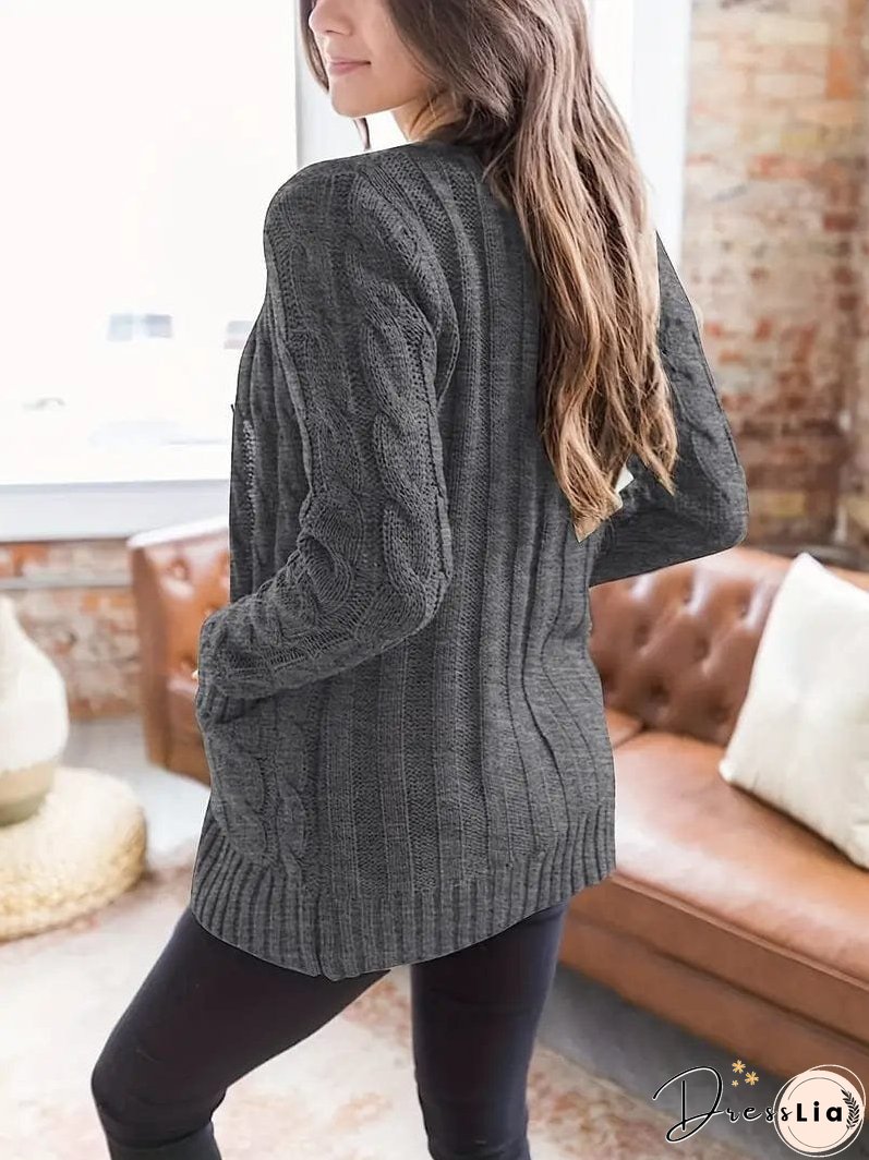 Cozy Cable Knit Button-Front Long Sleeve Cardigan