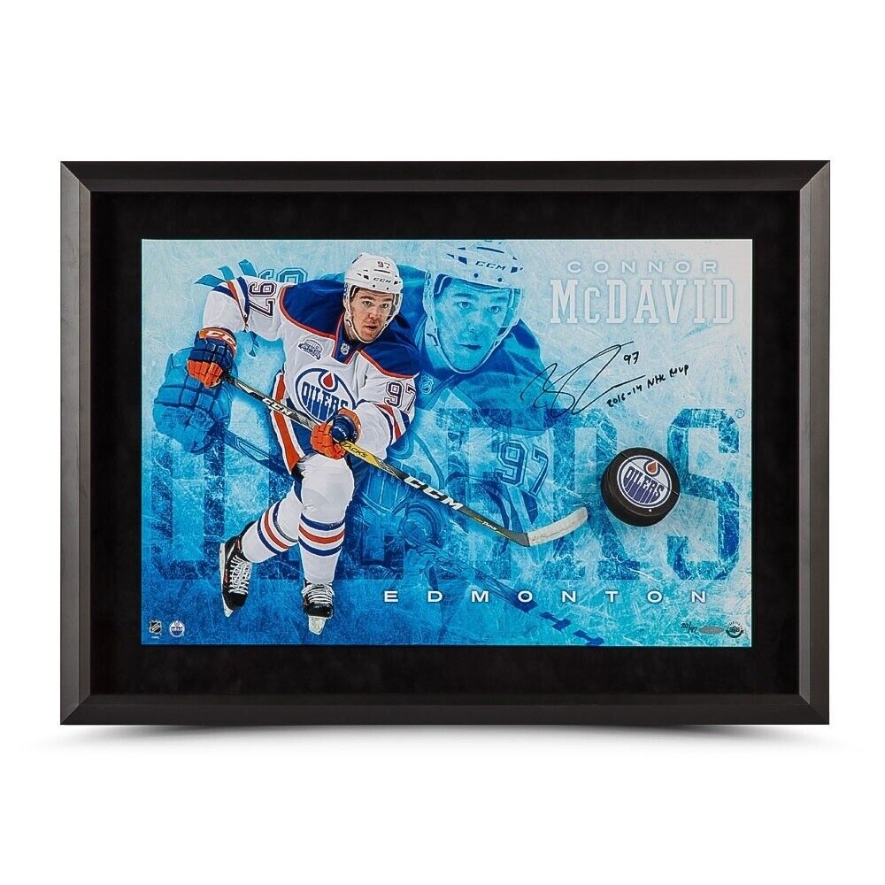 Connor McDavid Signed Autograph 16X20 Framed Break Thru Photo Poster painting Inscribed #/97 UDA