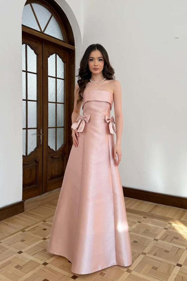 A-Line Dark Pink Strapless Prom Dress With Bow