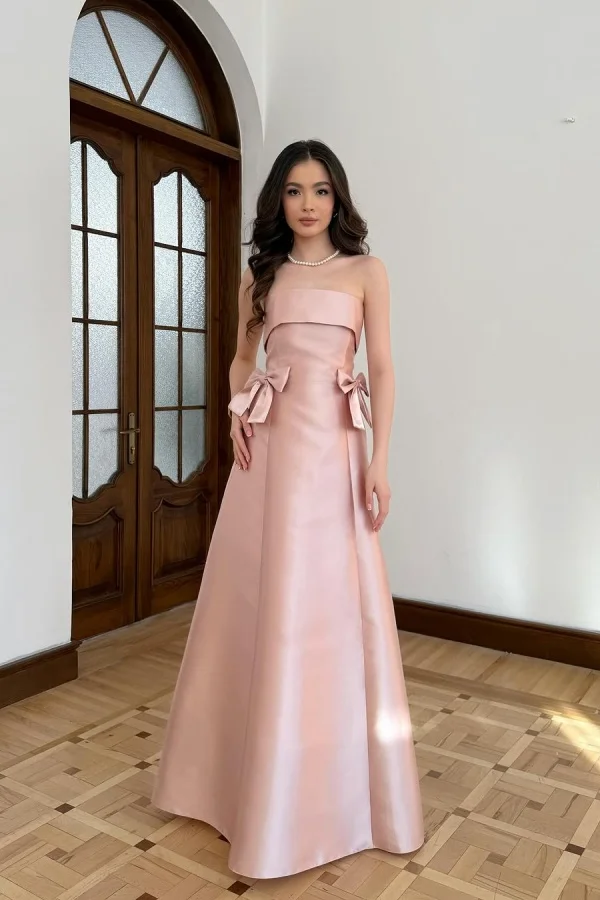 Dark Pink Strapless A-Line Prom Dress With Bow ZT0754