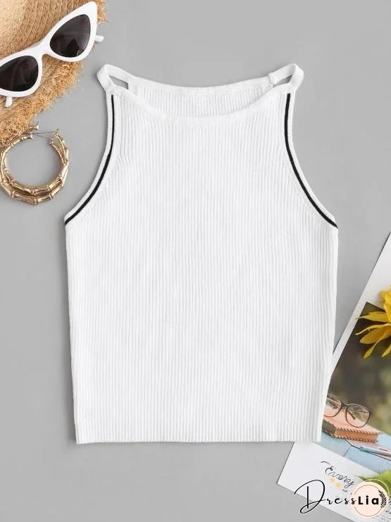 Ribbed Contrast Trim Fitted Tank Top for Women