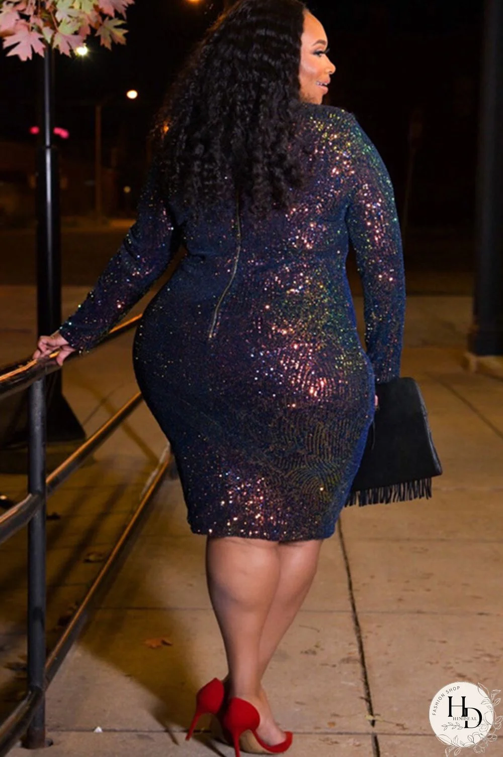 As Show Sexy O Neck Sequin Solid Sequined Plus Size Dresses