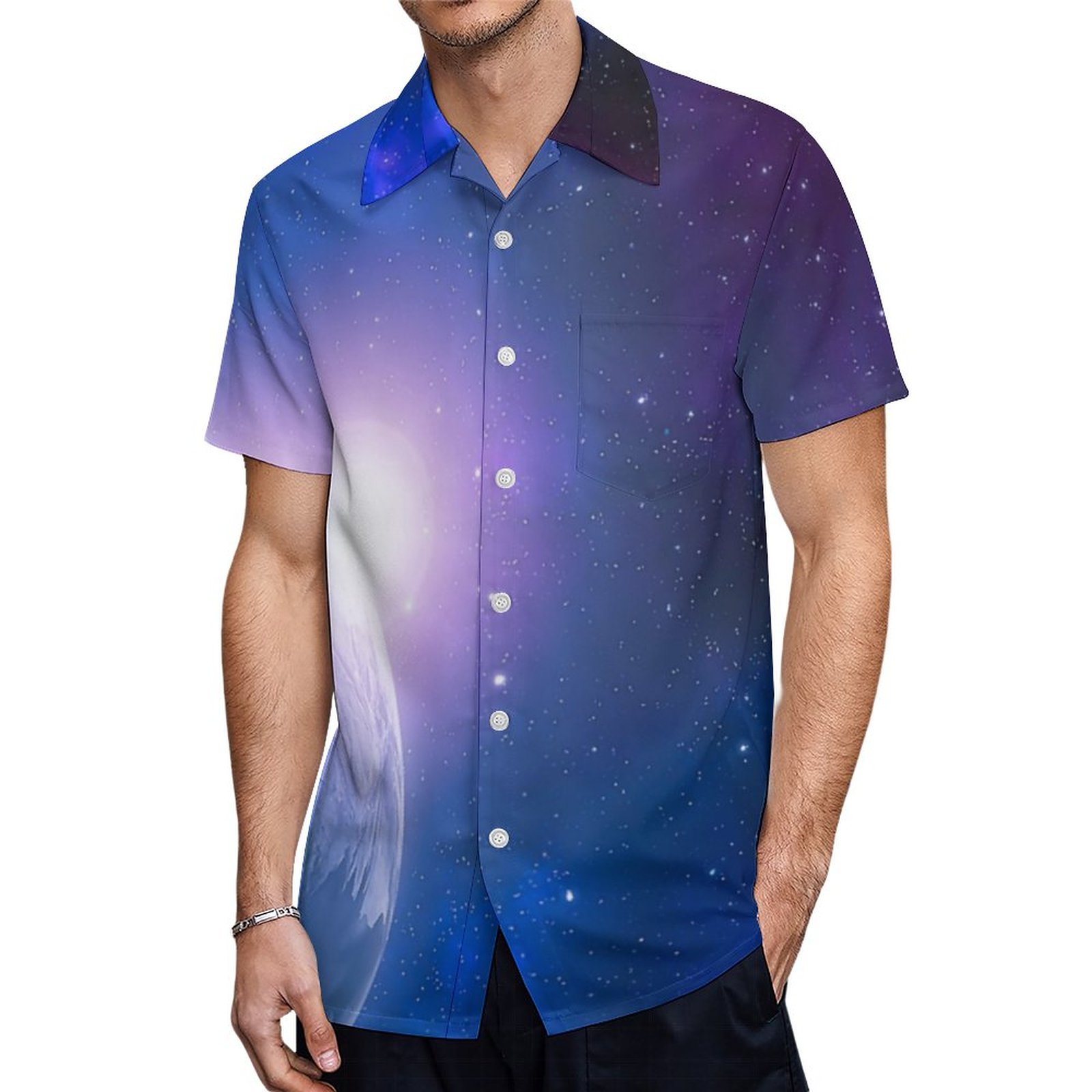 Sunrise Over Planet Earth Outer Space Artwork Hawaiian Shirt Mens Button Down Tropical Hawaii Beach Shirts