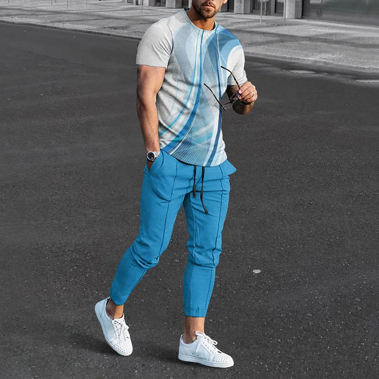 Symphony Gradient Line Print T-Shirt And Pants Co-Ord