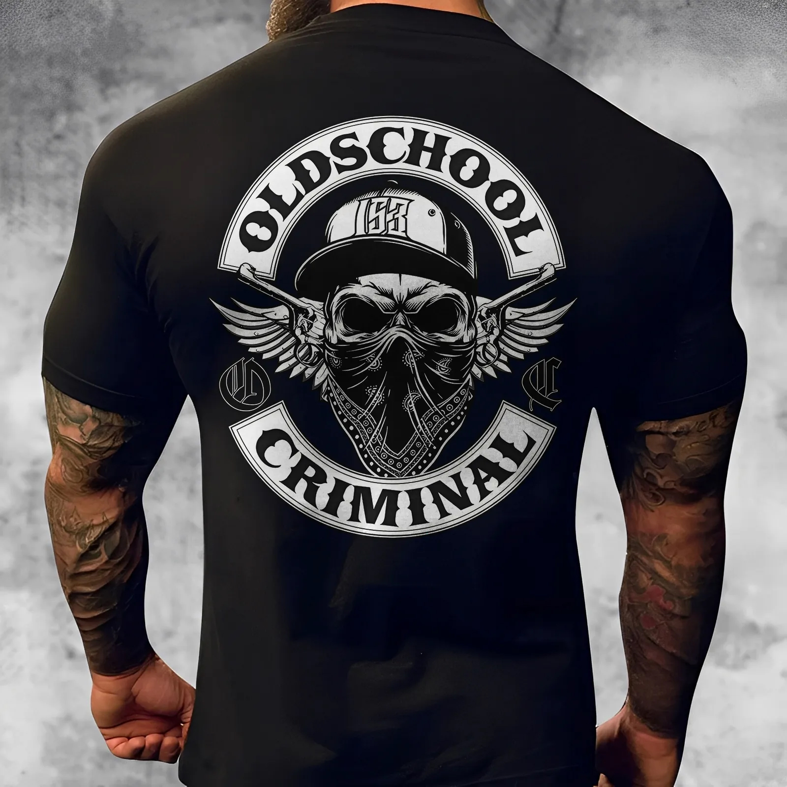 Cotton Old School Criminal Skull Graphic T-Shirt