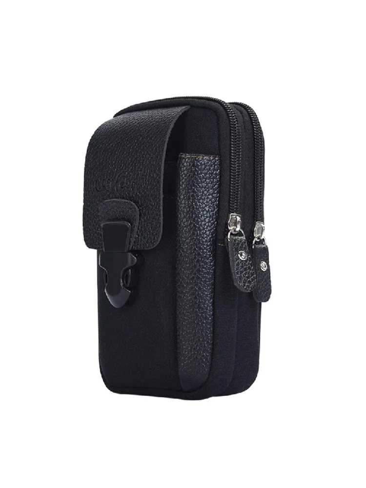 Men Outdoor Sport Waist Bag Canvas Business Belt Mobile Phone Pouch (Black)