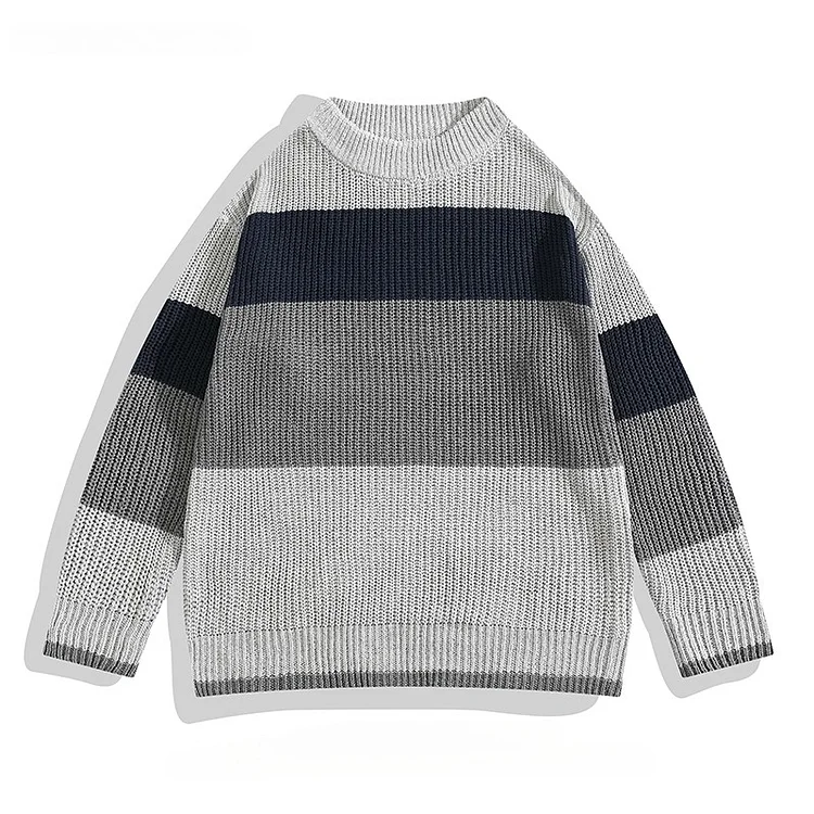 Traceeye Hong Kong Style Color-blocked Striped Sweaters for Men Women Autumn Winter Simple Loose Couple Knitted Pullovers Unisex Clothing