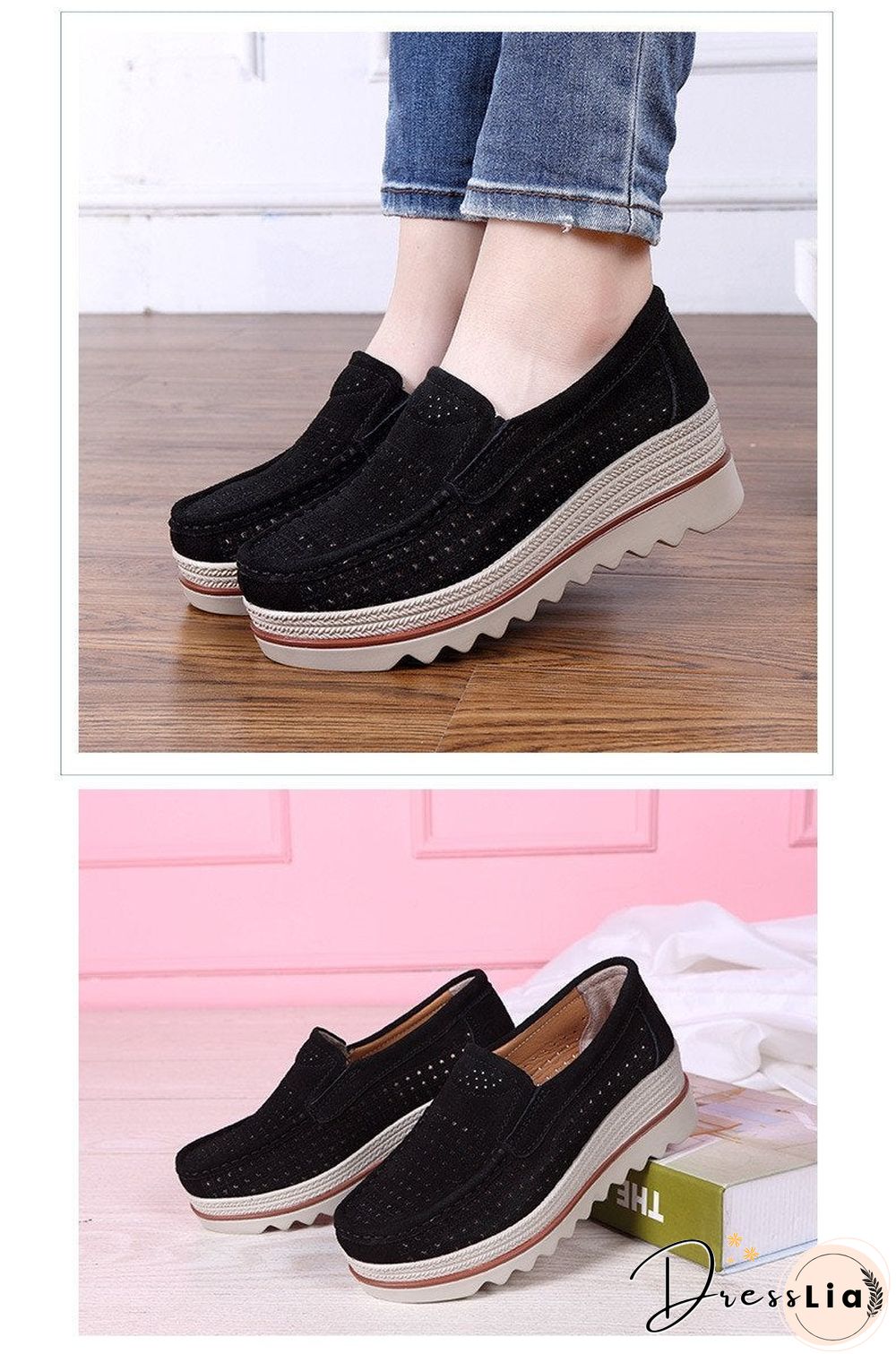 Women Shoes Platform Slip on Flats Loafers Moccasins Hollow Out Casual Shoes