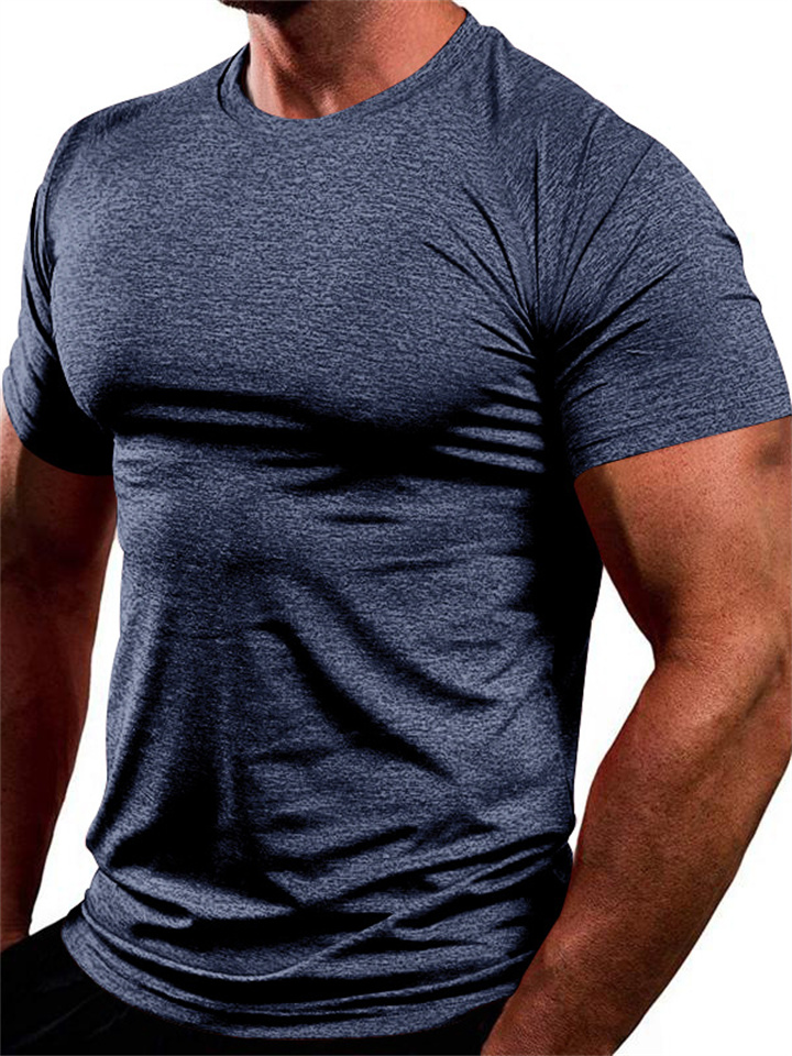 American Summer New Men's Solid Color Quick Drying Sports Short Sleeved T-shirt