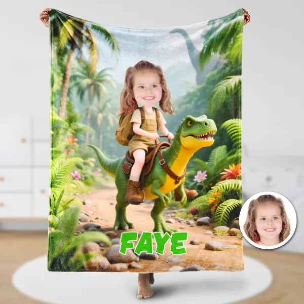 Custom Carnotaurus Dinosaur Riding Blankets Personalized Face & Name Hero Blanket Gifts For Girls