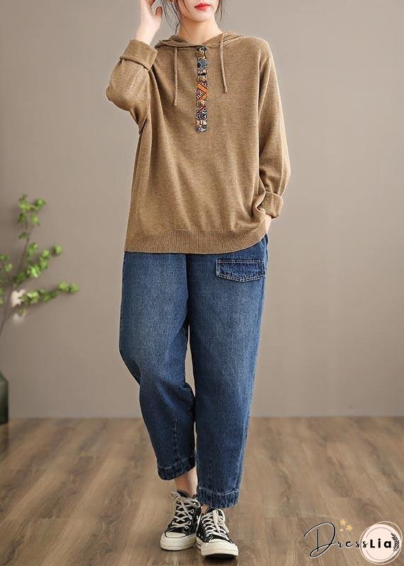 Handmade Spring Casual Pants Oversize Denim Blue-little flower Photography Elastic Waist Trousers