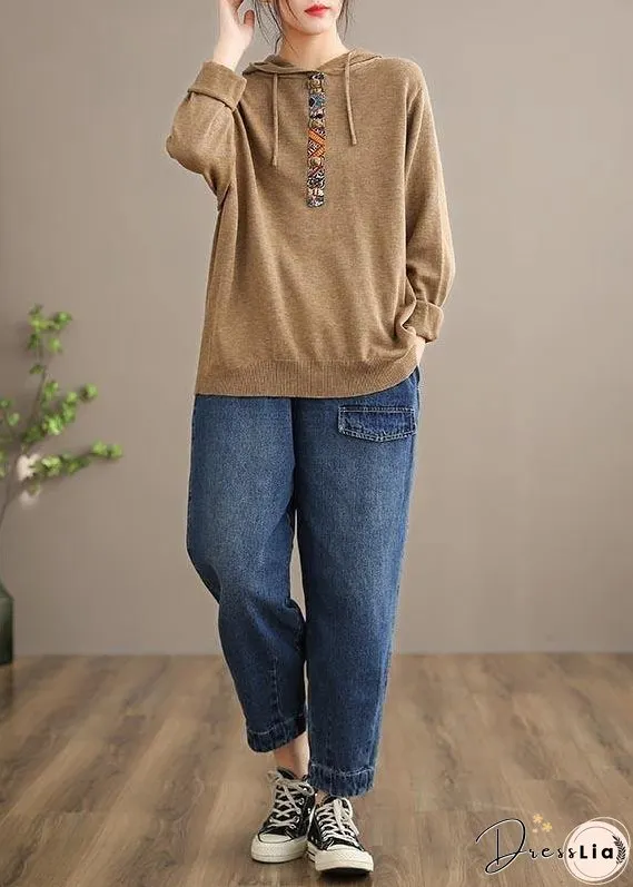 Handmade Spring Casual Pants Oversize Denim Blue-little flower Photography Elastic Waist Trousers