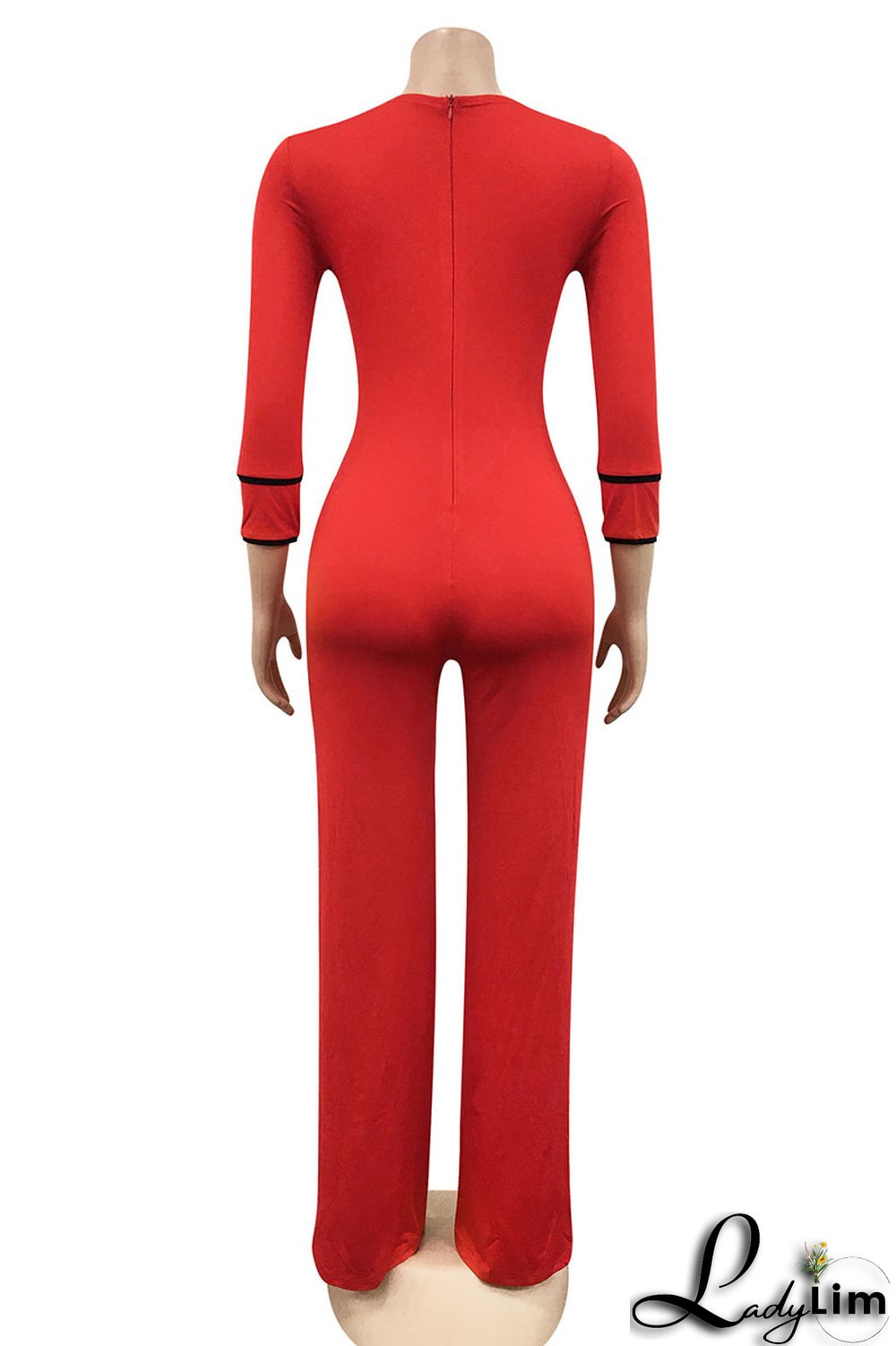Red Fashion Casual Solid Patchwork Turndown Collar Regular Jumpsuits