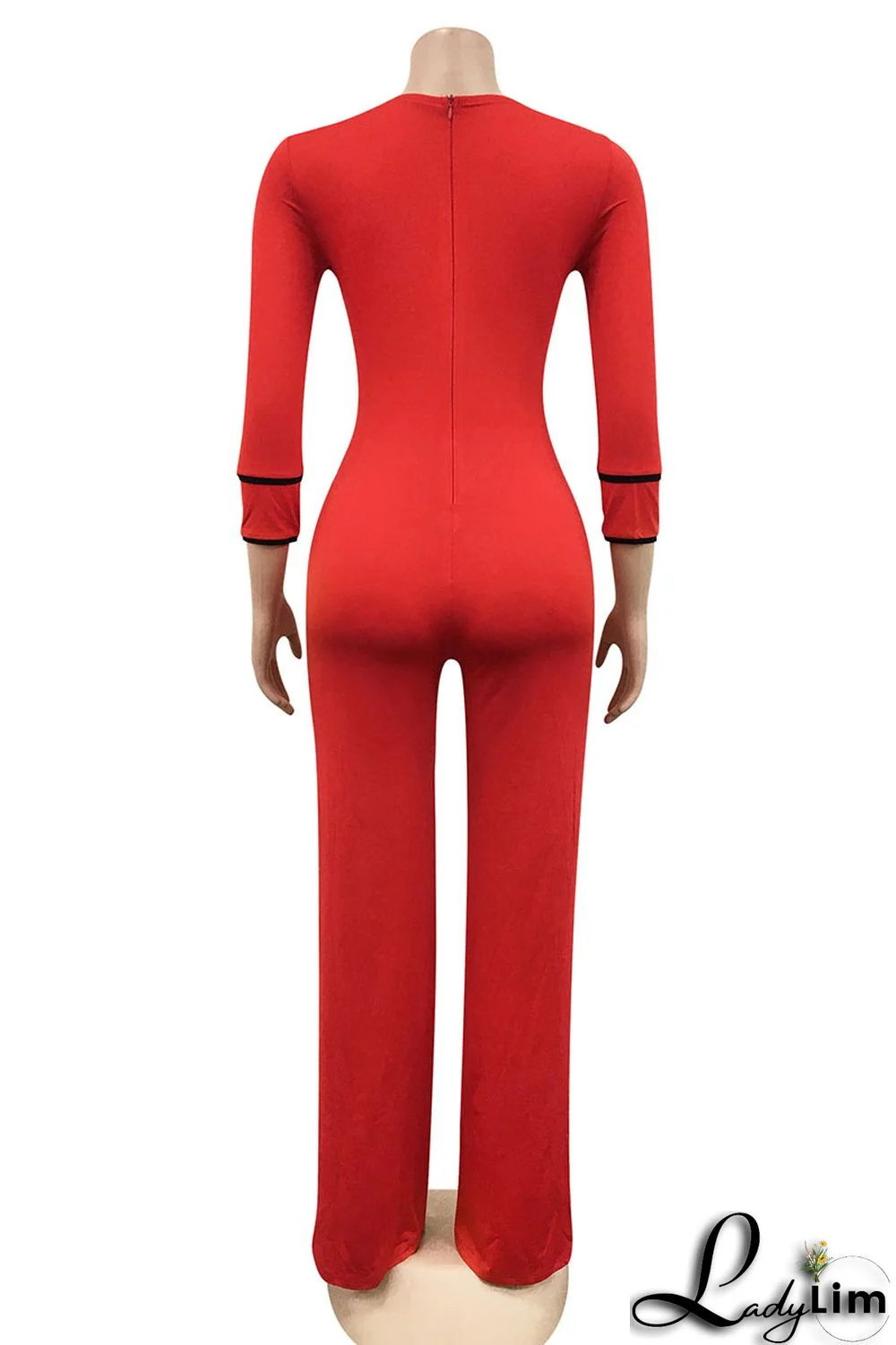 Red Fashion Casual Solid Patchwork Turndown Collar Regular Jumpsuits