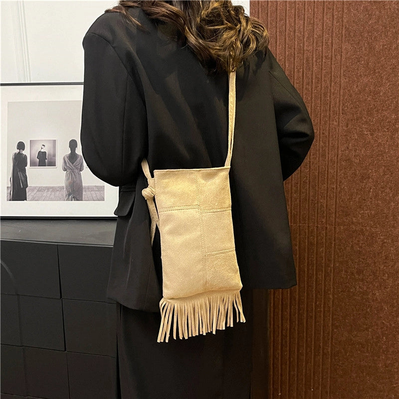 Women's Small Suede Solid Color Vintage Style Classic Style Sewing Thread Square Magnetic Buckle Crossbody Bag4