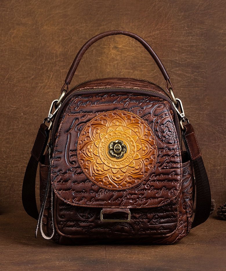DIY Brown Geometric pattern Paitings Calf Leather Backpack Bag CK1232- Fabulory