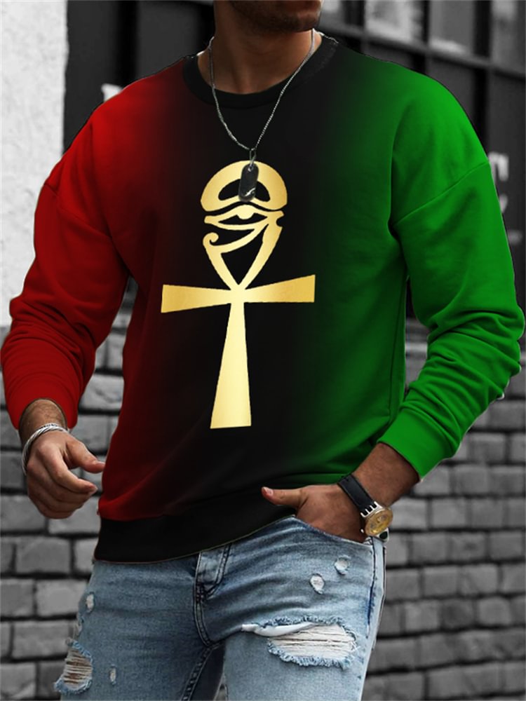 BrosWear Black Pride Ankh Gradient Long Sleeve Sweatshirt