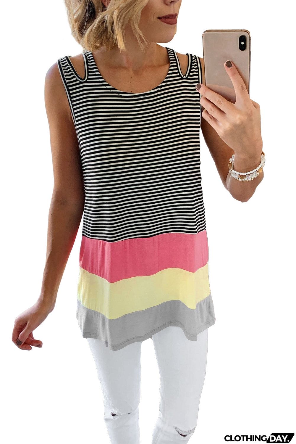 Double Strap Color Block Tank Top