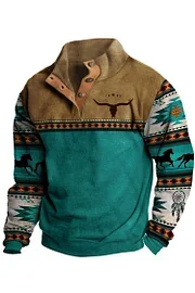 🎄NEW YEAR SALE 50% OFF🎄Western Unbuttoned Tribal Bull Head Patchwork Sweatshirt