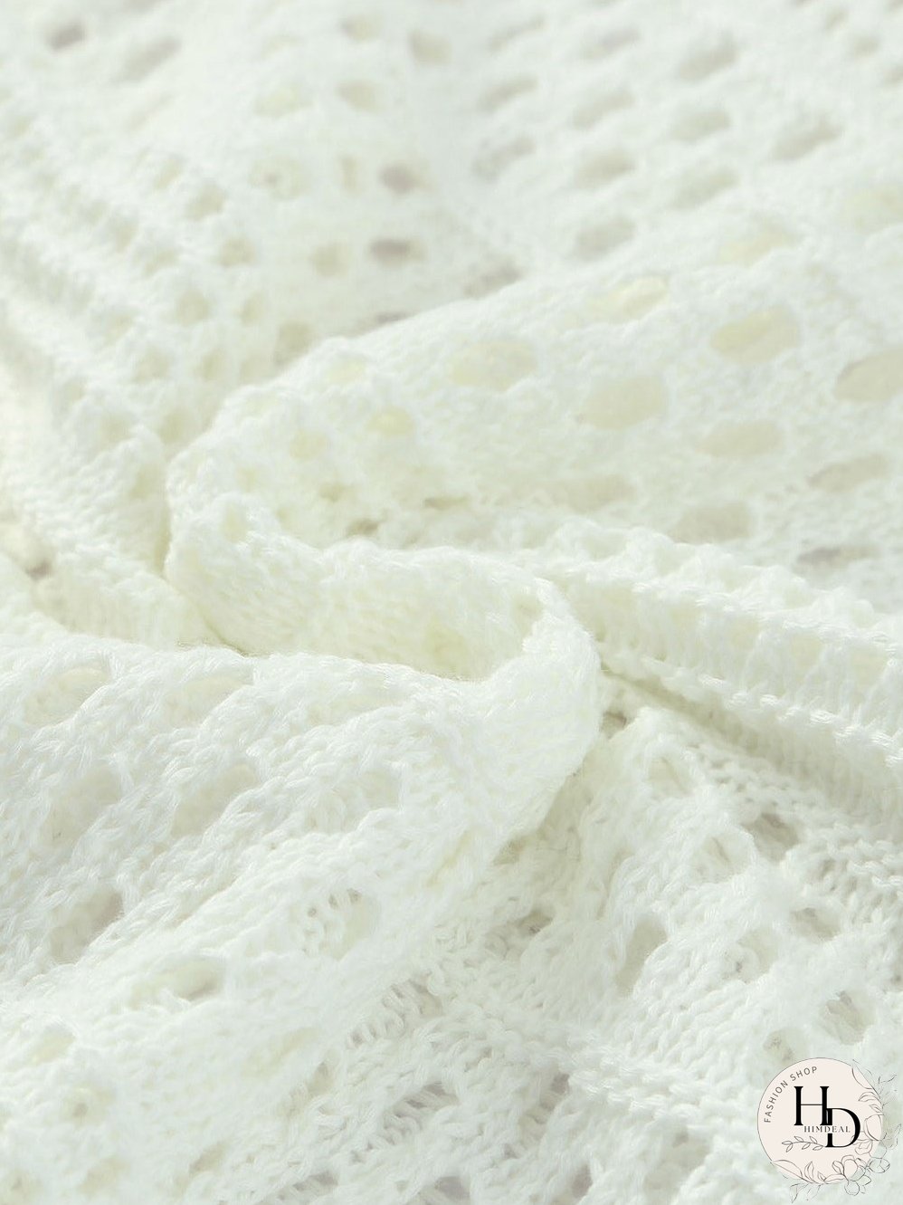 White Crochet V Neck Pullover Sweater with Hollow Out Detail