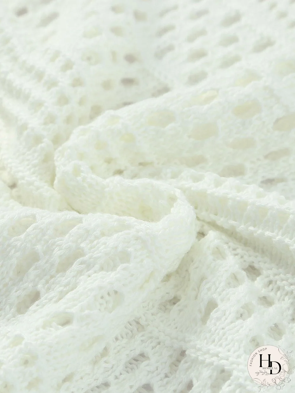 White Crochet V Neck Pullover Sweater with Hollow Out Detail
