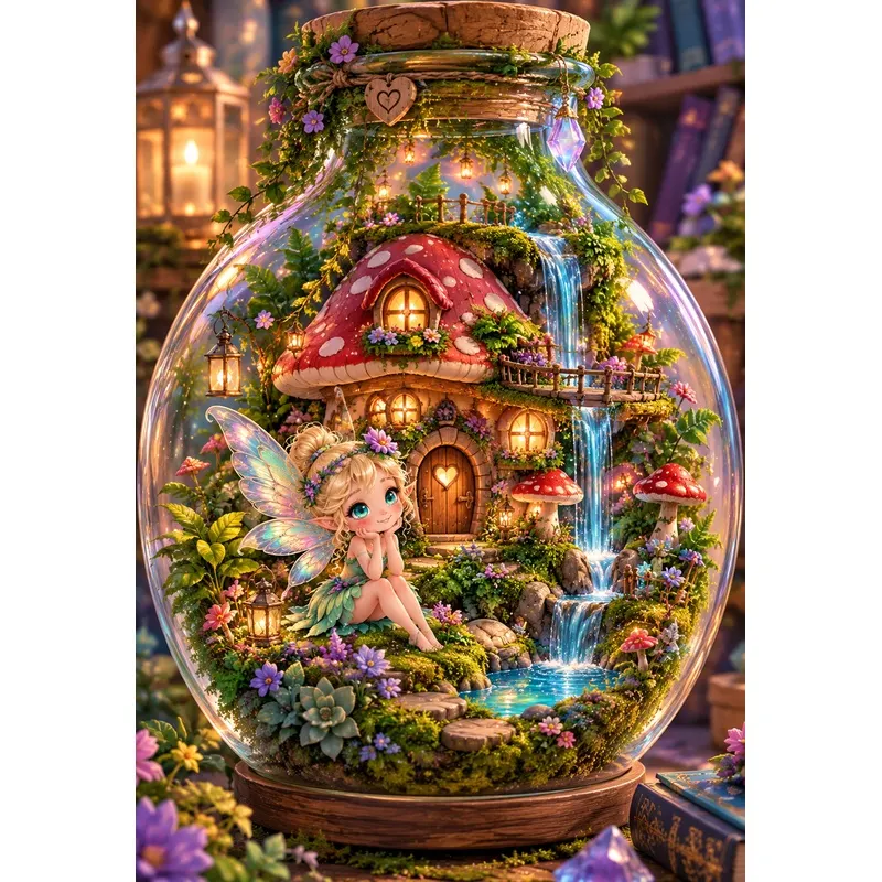 Jesbrilli Collaboration |Fairy Garden Jar– Full Drill with AB & Fairy Dust Detail Highlights – Full Round/Square Diamond Painting (Velvet Cloth)