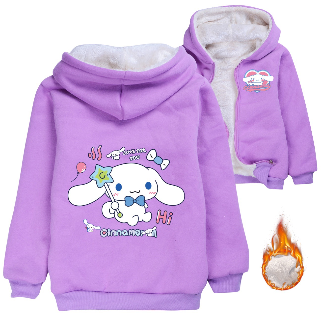 Kuromi Kids' Zip-Up Thick Winter Jacket for Boys and Girls - Cozy Cotton Coat 2981 -Mayoulove